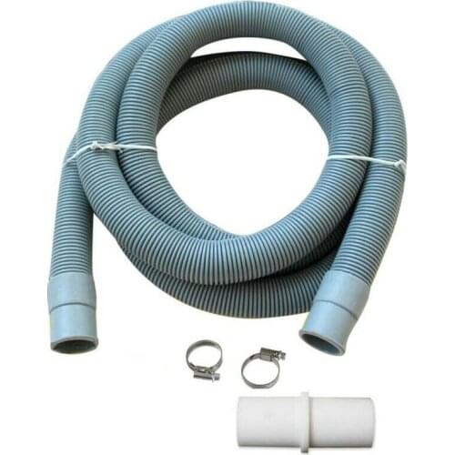 Universal Washing Machine Waste Drain Hose Extension Pipe Kit + Connector & Clips 2 Meter Drain Hose And Coupler