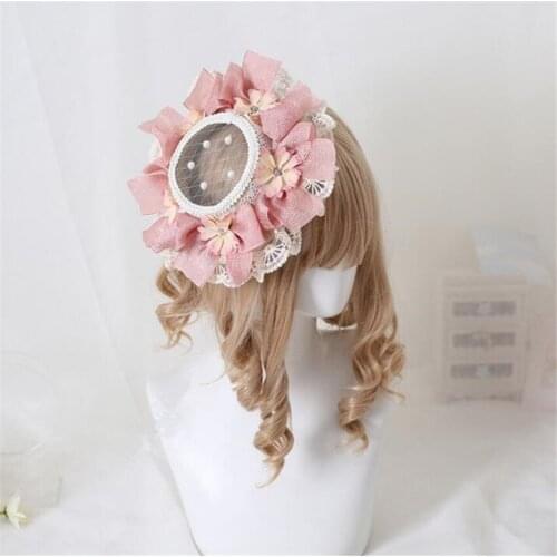 Vintage French Lolita Top Hat Tea Party Gorgeous Bow Flat Hat Clip Hair Accessories Lolita Headdress B1892