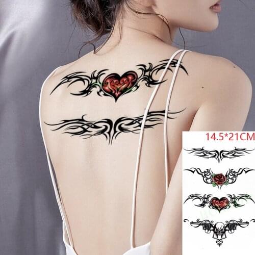 Waterproof Temporary Tattoo Sticker Rose Flower Skull Totem Fake Tatto Flash Tatoo Back Leg Arm Art for Women Men