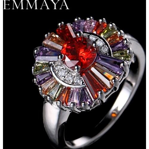 EMMAYA Crystal Rings For Women Multicolor Rhinestone Fashion Cz Wedding Female Jewelry