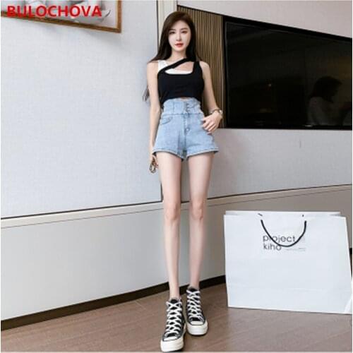 BULOCHOVA Plus Size Women Fashion Casual High Waist Denim Shorts 2021 New Summer Students Wide Leg Hot Short Pants Jeans Female