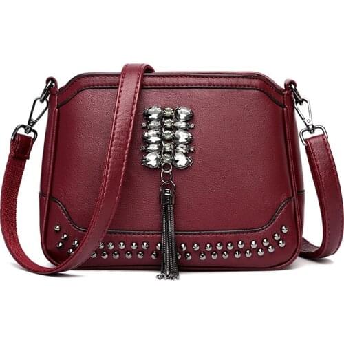 Female Fashion Crossbody Bags for Women 2020 Winter High Quality Punk Style Rivet Tassel Shoulder Bag Lady Shopping Clutch Purse