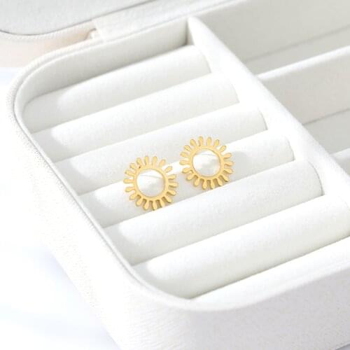 Minimal Sun Earrings Stainless Steel Rose Gold Sunburst Stud Earings Fashion Jewelry Womens Ear Studs Christmas Accessories