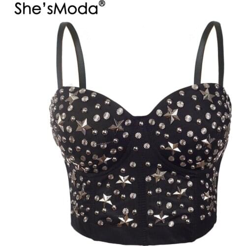 ShesModa Star Rivets Bustier Push Up Night Club Bralette Womens Floral Bra Cropped Top Vest Corset Plus Size