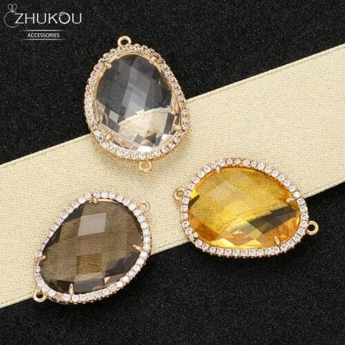 ZHUKOU 19x27mm Brass Cubic Zirconia Irregular Crystal Connectors for Necklace Handmade jewelry making findings model:VS343