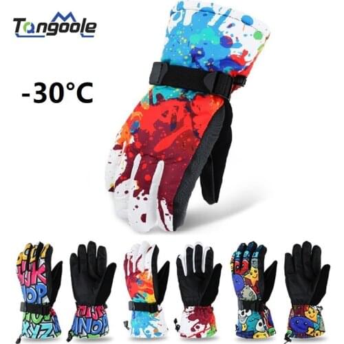 Winter -30 Thicken Ski Gloves Men Women Children Windproof Waterproof Mittens Adjustable Cycling Climbing Snowboard Snow Gloves