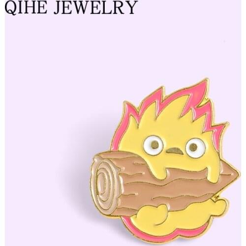 Flame Wood Fire Demon Calcifer Enamel Pin Japanese Anime Badge Pin Buckle Cartoon Brooch For Women Men Bag Clothes Jewelry Gift