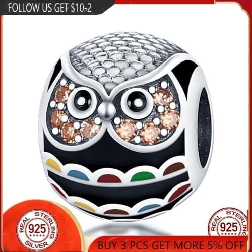 2021NEW 925 Sterling Silver Painted Owl Beads Charm Series Fit Original Pandora Bracelet&Bangle Making Fashion DIY Jewelry Gift