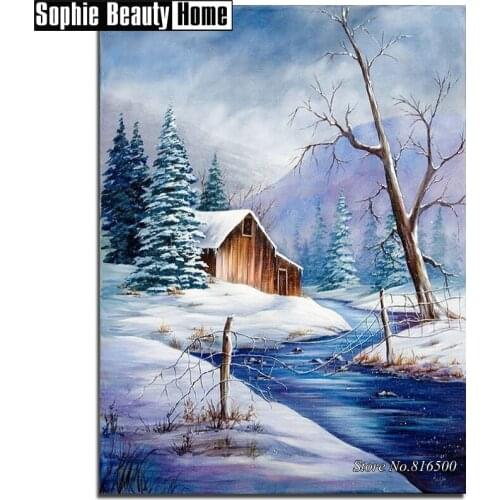 DIY 5D Diamond Mosaic Snow House River Tree Handmade Diamond Painting Cross Stitch Kits Rhinestones Embroidery Patterns 187038