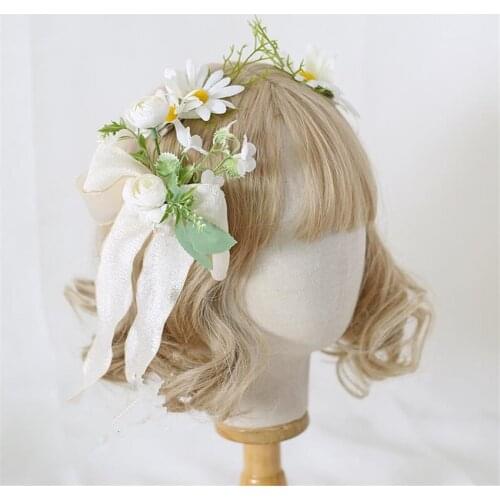 Mori Girl Daisy Flower Bowknot Brooch Hair Clip Lolita girl Hair Pin Headwear Cosplay Hair Accessories Side Clip B1764