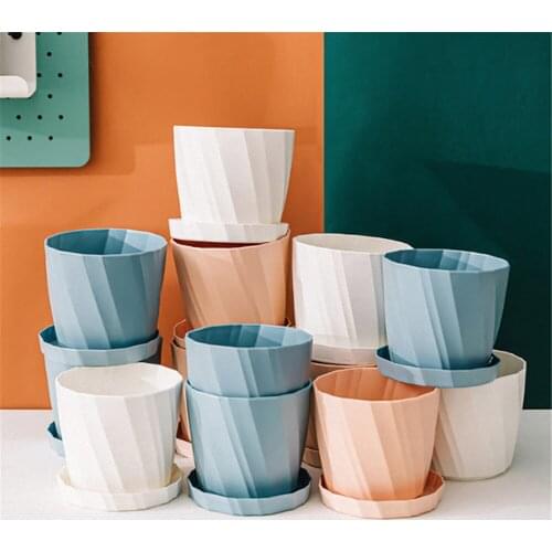 Nordic Colorful Round Flowerpot With Hole Tray Flower Vases Decor Ornaments Flowerpot Green Plants Flower Pot for Home Garden