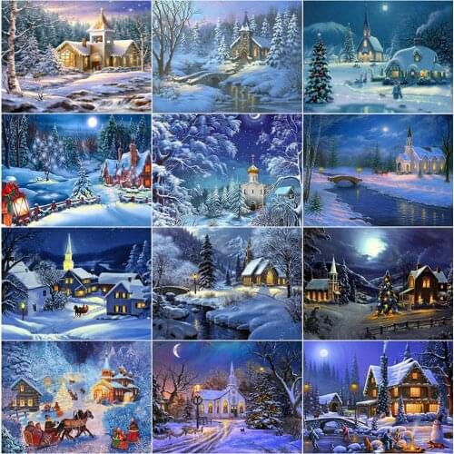 EverShine 5D Diamond Painting Landscape Full Square Diamond Mosaic Winter DIY Beaded Needlework House Rhinestones Art Handicraft
