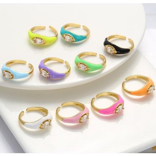 HECHENG,Neon Enamel Colorful Zircon Ring ,For Women Ring,Gold Plated Adjustable Opening Finger Ring,Wholesale