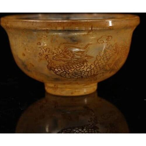 Exquiste Chinese old-style coloured glaze carved with aupicious dragon phoenix gilt bowl