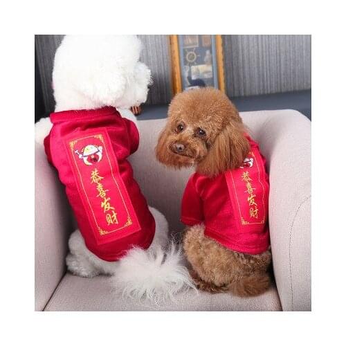 Chinese New Year Dog Clothes For Dogs Tang Suit Cheongsam Winter Dog Coat Jacket Spring Festival Pet Clothing For Dogs Costume