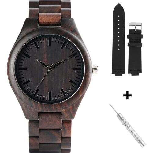 Classic Full Walnut Watches and Strap Set Vintage Fashion Quartz Wristband 22MM Large Pin Buckle Wooden Watch for Male Female