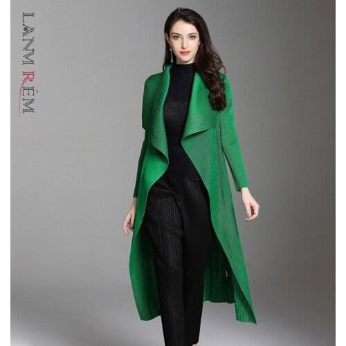 LANMREM 2021 New Fashion Pleated Coat Clothing Females Double Lapels Cardigan Long Coat Plus Size Vestido YF500