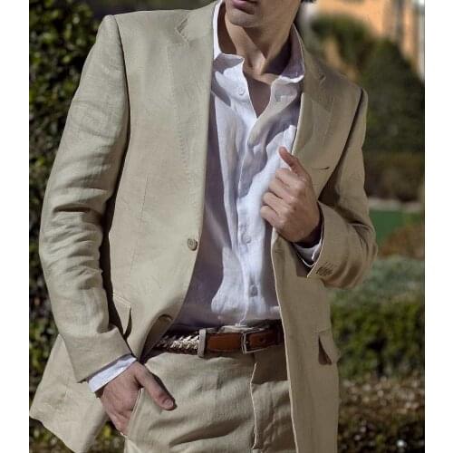 ANNIEBRITNEY Summer Linen Suits Men Beach Prom Wedding Suits For Men Custom Made Summer Casual Groom Tuxedo Best Man Big Size