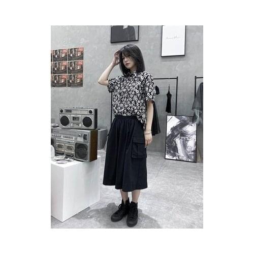 Black coveralls skirt summer 2020, the new 100-piece high waist slimming pocket in the long a-line skirt fashion