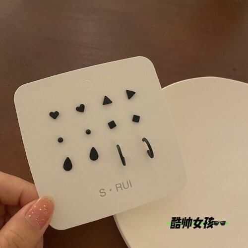 Fashion S925 Black Geometric Cool Handsome Earrings Set Men And Women Love Square Dark Simple Small Earrings Tide