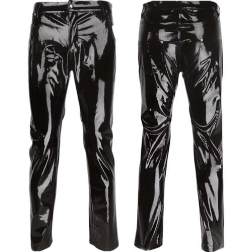 Hot New Sexy Men Skinny Faux PVC Leather Pants Shiny Trousers Nightclub Stage Performance Singers Dancer Jeans Plus Size