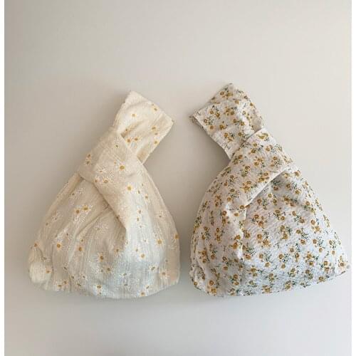 Bubble set knot wrist bag cute fresh floral handbag outing small bag