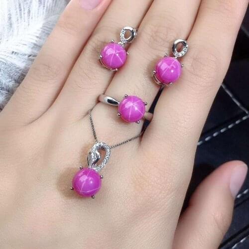 Real Natural Ruby jewelry set Natural Real Ruby 925 sterling silver 1pc pendant,1pc ring,2pcs Earring