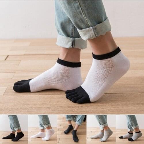 5 pairs Mens cotton five-finger socks low style spring and summer breathable ultra-thin mesh style split toe short socks