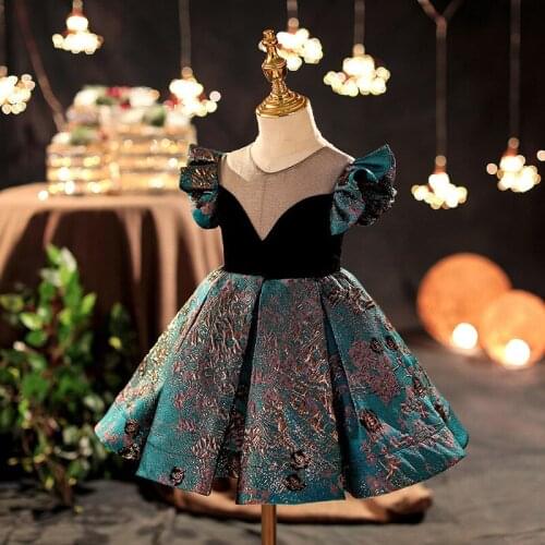 Girls Clothes Halloween Flower Dresses Kids Childrens Flying Sleeve Babys Birthday Princess Show Model Performance Summer