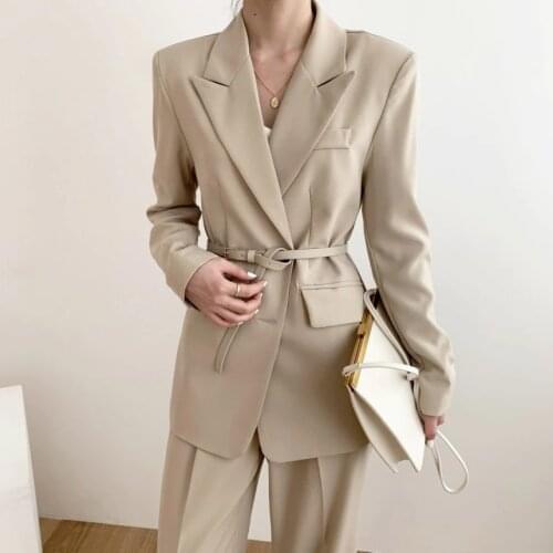 Comelsexy 2020 New Autumn Winter Minimalist Blazer with Belt Single Breasted Long Sleeve Formal Chic Women Jacket Outwear Female