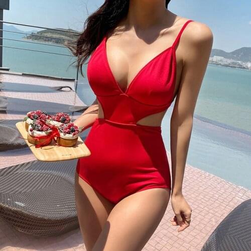 V-Neck Sexy Womens Swimsuit Low Cut One Piece Swimwear Solid Colors Monokini Female Bathing suits Swim Bodysuits Beach Wear