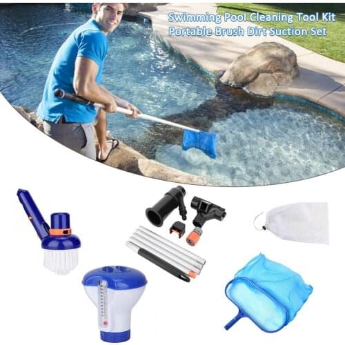 Portable Swimming Pool Cleaning Tool Kit With Vacuum Cleaner, Pool Skimming Net,cleaning Brush Chlorine Tablet Dispenser tool