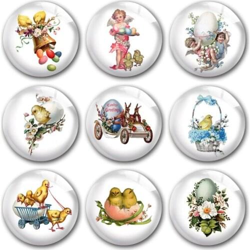 Handmade Happy Easter Eggs Fairy Chick Retro Round Photo Glass Cabochons Demo Flat Back DIY Jewelry Making Findings Accessory