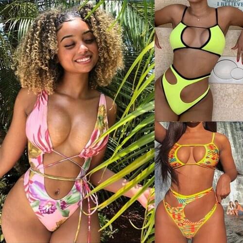 Sexy Mosaic print swimsuit women Bandage Bikini Vrouwen Hoge Taille Bikini Hoge Cut Badpakken