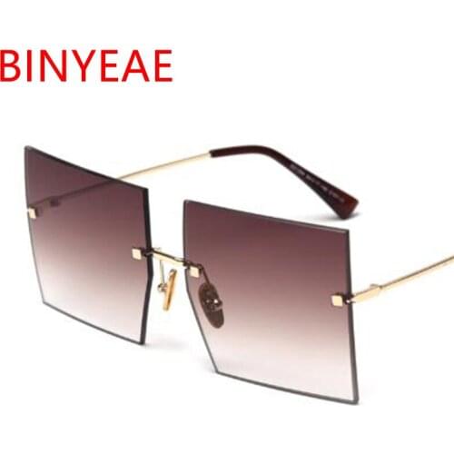 Luxury Oversized Brown Sunglasses Women Red Rimless Square Shades Italy Designer Clear Sun Glass Women Men Fashion Sunnies
