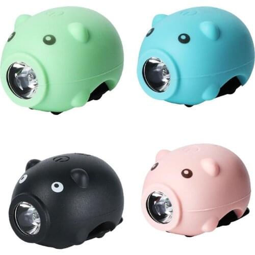 Bicycle Light Kid Silicone Scooter Headlight Flashlight T6 LED 280LM Bicycle Front Light with Bell Cute Pig Design Child Safety