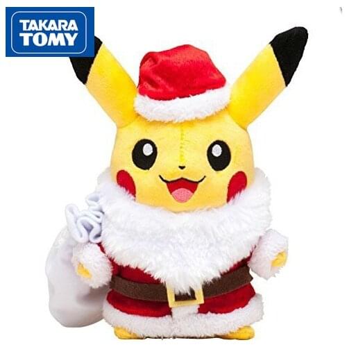 TAKARA TOMY Pokemon Pikachu Plush 25 Cm Anime Pikachu Santa Claus Dress Up Childrens Christmas Gifts