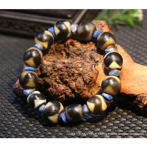 Treasure Unique Magic Power Tibetan Old Agate Tiger Tooth Abacus Shape dZi Bead Amulet Bracelet