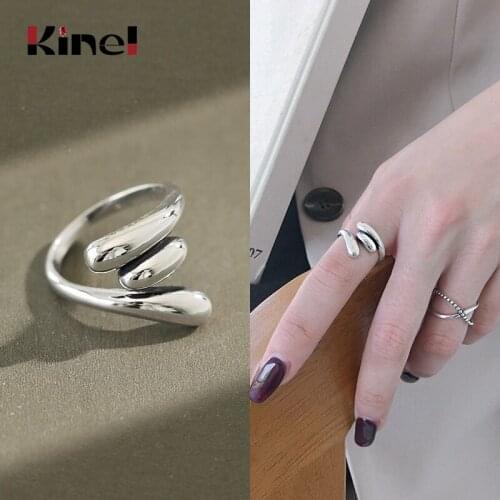 Kinel Vintage Punk Woman Jewelry S925 Sterling Silver Ring Irregular Water Drop Open Silver Finger Ring Bijoux 2020 New