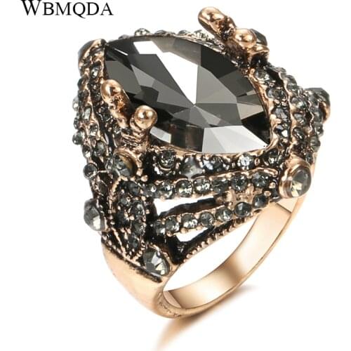 Wbmqda Fashion Boho Gray Crystal Ring for Women Turkish Retro Jewelry Ethnic Wedding Bijoux Bride Gift Wholesale
