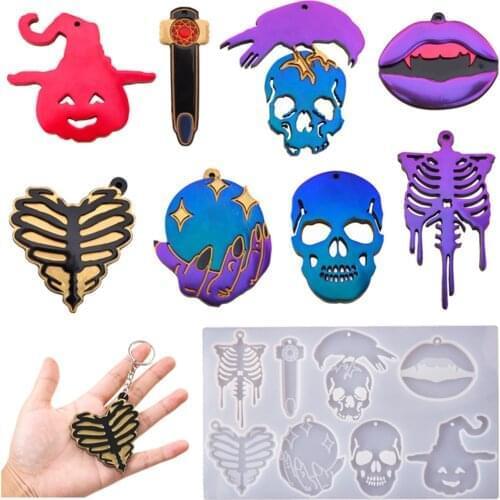 Diy Epoxy Resin Mold Crystal Epoxy Halloween Finger Skull Skull Head Lips Mirror Silicone Mold 2021