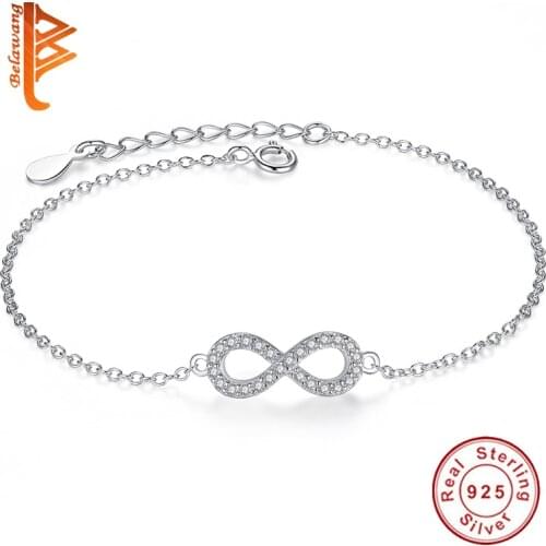 Luxury Solid 925 Sterling Silver Infinity charm Bracelet Bangle for Women Crystal Beads Bracelet friendship Authentic Jewelry