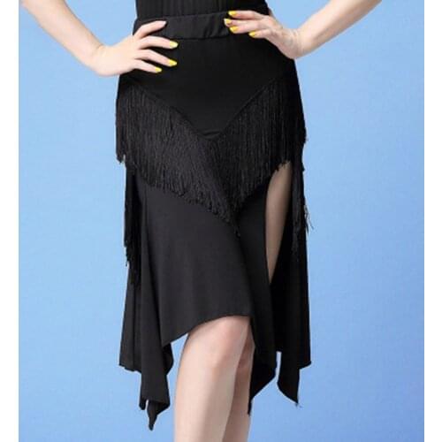 2021 L55 Black And Red Fringe Latin Dance Dress Women Tassel Latin Dance Skirt Ballroom Tango Chacha Belly Dancing Performamnce