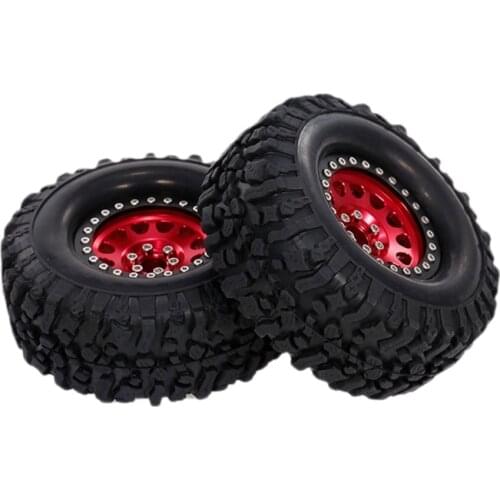 2PCS High Grip 2.2 Inch RC Tire Metal Beadlock Rims Wheel for Traxxas Hsp Rc4Wd Tamiya Axial Scx10 D90 RC Car Red+Black