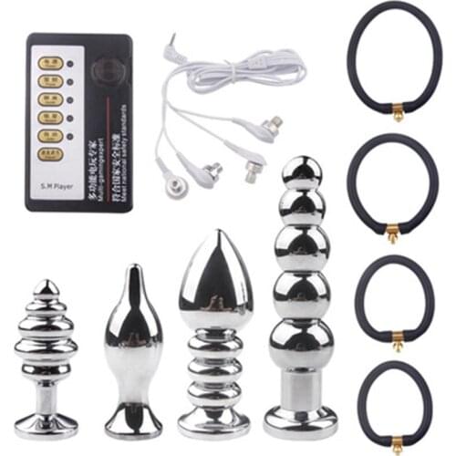 4 Pcs/Set Electric Shock Metal Anal Plug Sex Toy Sanal Vaginal Plug Pulse Massage Masturbation Device Bipolar Stimulation Toys