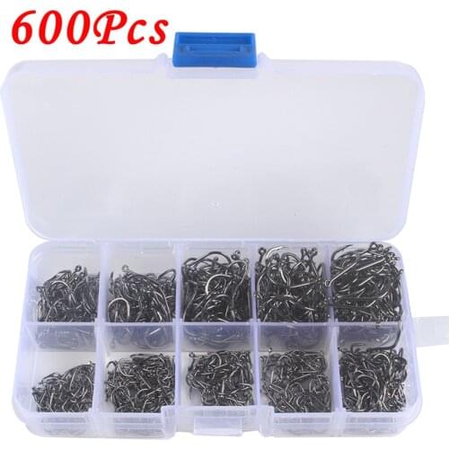 400-600pcs Carbon Steel Barbed Fish Hook Set 3#-12# Hook Fixture for Carp with Hole Fly Hook Fishing Accessories