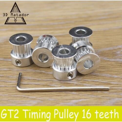 5pcs/lot 16-GT2-6 GT2 2gt Timing Pulley 16teeth (16 teeth) Alumium Bore 5mm for 3D printer GT2 belt Width 6mm Synchronous wheel