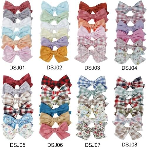 6 pcs/lot , 4.3" Hand Tied Fabric Bows Hair clips, Pinwheel Bow schoolgirl bow Clips, Baby Girls Hair accessories