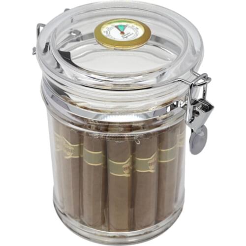 Acrylic Humidor Jar with Hygrometer,humidor That can Hold About 18 Cigars Clear Cigarette Case Tobacco Pot