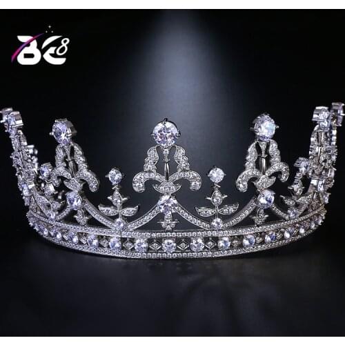 Be 8 Luxury Vintage Wedding Jewelry Hair Accessories Big Bridal Crown and Tiara Queen King Crown White Color for Women H140